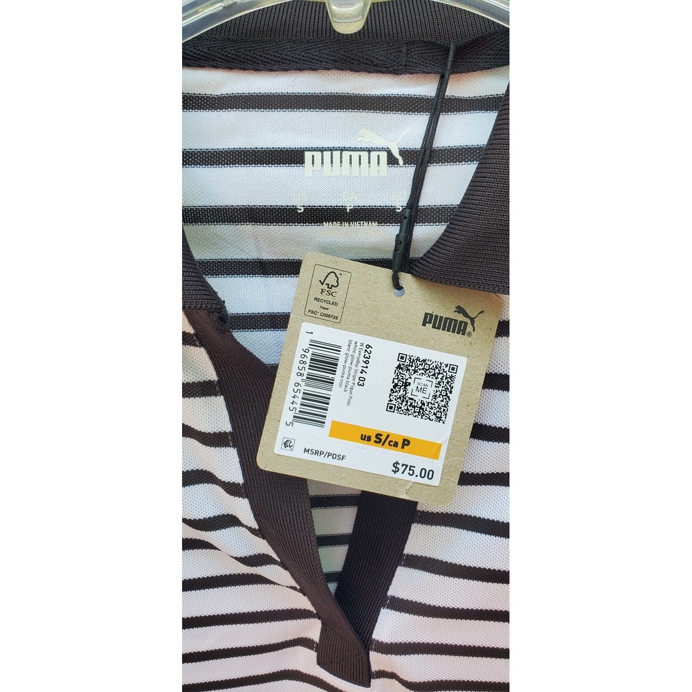 Puma Womens Everyday Stripe Pique Polo Shirt Black White RBC Logo Small NEW
